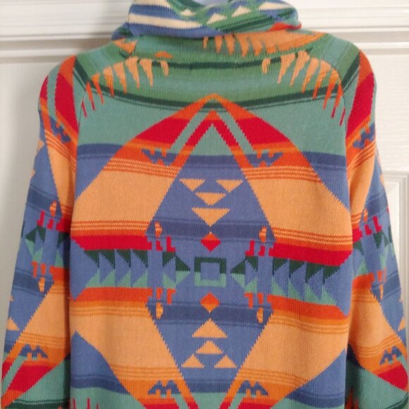 Chaps Navajo Aztec Southwestern Indian Blanket pattern Sweater M Rainbow - Picture 9 of 11